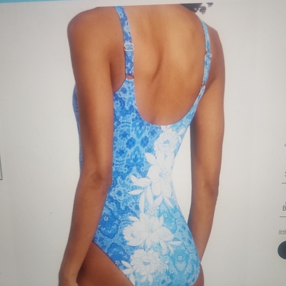 Johnny Was Blue and White Floral Clio Tanksuit One Piece Swimsuit Size 1X - Picture 2 of 6
